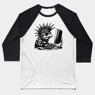Punk Rock Goth Frog on Computer Vintage Style Baseball T-Shirt